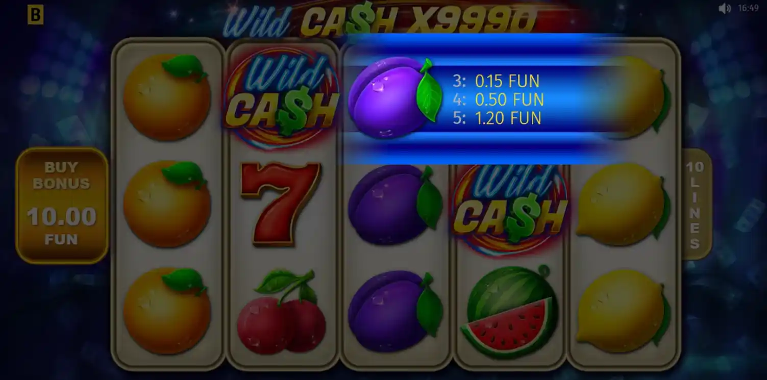 Drinks payout table for Wild Cash slot game